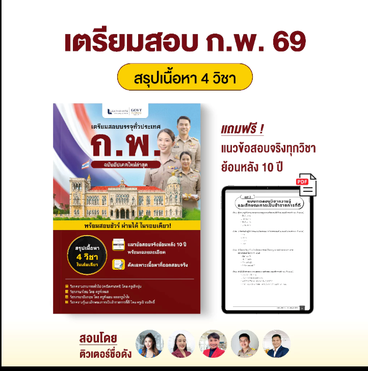 หนังสือเตรียมสอบ ก.พ. 69 สรุปเนื้อหา 4 วิชา