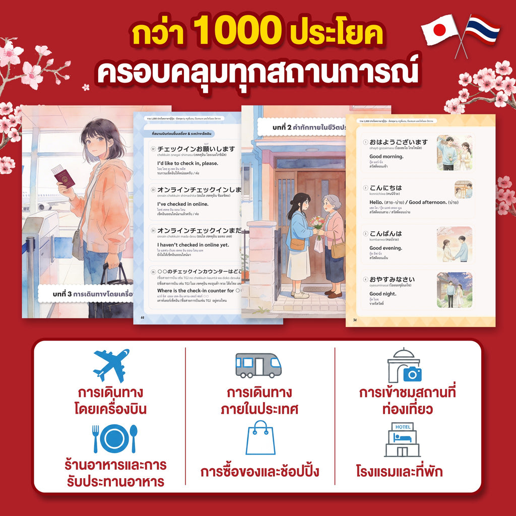 หนังสือ รวม 1,000 ประโยค ภาษาญี่ปุ่น-อังกฤษ ที่ใช้บ่อยที่สุดในการท่องเที่ยว